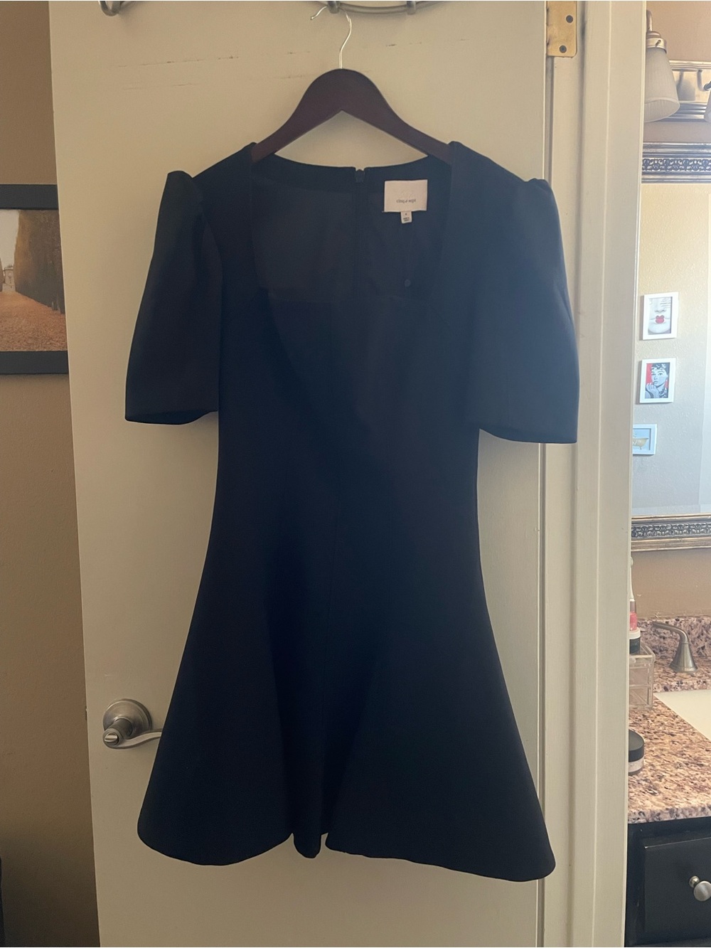 cinq a sept Black Mini Dress with Puff Sleeves